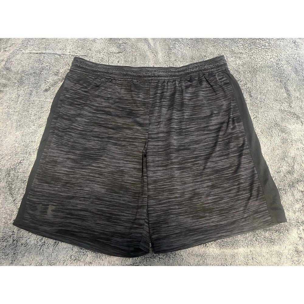 NWOT Under Armour Mens Black Gray Space Dye Logo Athletic Basketball Shorts XXL